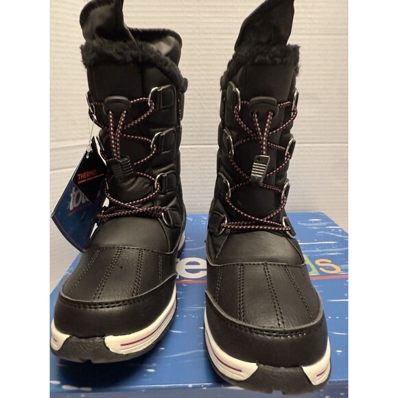 Totes Girl’s Mackenzie Black Snow Winter  Boots Size 3 - Picture 6 of 9